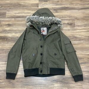 Nikita Dark Green Jacket with Faux Fur Hood
